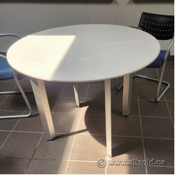 42" White Round Table with Steel Legs